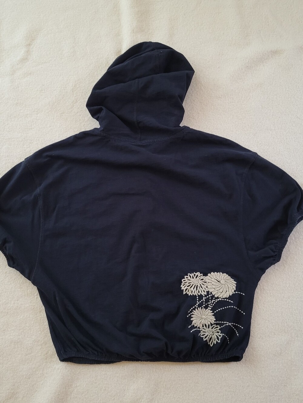 Lucky Brand Short Sleeve Cropped Hoodie Women's Size L Black Bird Embroidery Y2K - Picture 10 of 11